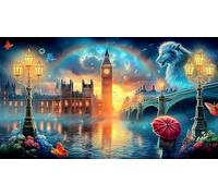 Londres Puzzles 1000 Pieces Cadeau Unique Jeu éducatif Challenge Toy de qualité supérieure Peinture Art pour Adultes et Enfants à partir de 12 Ans 38x52cm/1000pcs