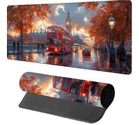 Londres Tapis de Souris Gaming 1600x800x3mm, Big Ben Tapis de Souris XXL, sous Main Bureau, Mouse Pad avec Rubber Base, Accessoires Bureau, Mousepad avec Coutures sur Les Bords, pour Gamer, I-7689