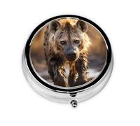 Lone Hyena Mini pilulier rond, peut être mis dans un portefeuille, une poche, léger et pratique, 3 compartiments