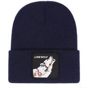 Lone Wolf bonnet de haricots brodé unisexe tricot à Rabat pour homme et femme cadeau bleu