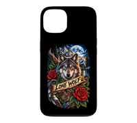 Lone Wolf Moon Mountain Wilderness Wolf Roses Coque pour iPhone 13