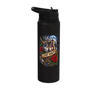 Lone Wolf Moon Mountain Wilderness Wolf Roses Stainless Steel Insulated Water Bottle