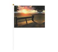 Lonely Bench Drapeau de poche imprimé coucher de soleil, compact et léger, adapté pour les défilés, les événements et le soutien des fans