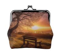 Lonely Bench Mini pochette portefeuille en cuir PU avec imprimé coucher de soleil pour femmes, filles et enfants, Noir , Taille unique, Pochette à monnaie