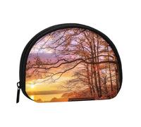 Lonely Bench Mini porte-monnaie à fermeture éclair pour pièces de monnaie, clés et petits objets Motif coucher de soleil