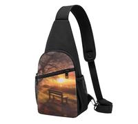 Lonely Bench Sac à dos décontracté à bandoulière imprimé coucher de soleil pour homme et femme, Noir , Taille unique, Sac à dos décontracté