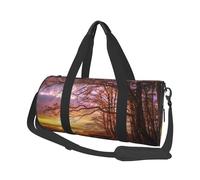 Lonely Bench Sac de voyage rond en toile imperméable et résistant aux déchirures Motif coucher de soleil