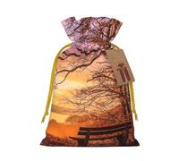 Lonely Bench Sacs de Noël avec cordon de serrage et ruban de Noël jaune - Pochettes cadeaux réutilisables en toile de jute avec cordon de serrage, taille M