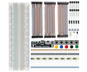 LONELY BINARY Kit de démarrage électronique avec platine d'expérimentation 830 points, alimentation de type C, 120 fils de démarrage, LED, capteurs, résistances, condensateurs compatibles avec Arduino