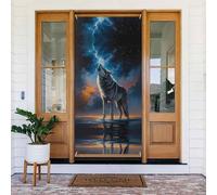 Lonely Night Sky Wolf Couvre-porte décoratif - Bannière de porte pour intérieur et extérieur, décorations printemps/été/automne/hiver, Halloween, Noël
