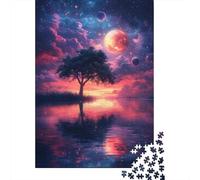 Lonely Tree Under Cosmic Sky Puzzle 1000 Pièces pour Adultes, 52x38cm/1000pcs, pour Les Amateurs De Défis Détaillés; Carton Blanc Facile À Manipuler