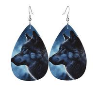 Lonely Wolf Boucles d'oreilles pendantes double face en similicuir avec motif loup