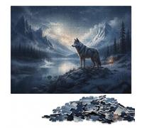 Lonely Wolf in A Lake Puzzle Classique en Bois pour Adultes, 300 pièces | Cadeau de fin d'année pour adulte : moment puzzle seul ou à plusieurs le w nd.