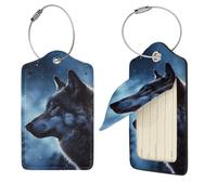 Lonely Wolf Lot de 2 étiquettes de voyage en cuir synthétique avec dos intégral pour bagages, étiquettes personnalisées pour sacs, valises avec boucle en métal