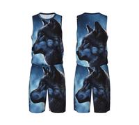 Lonely Wolf Maillot de basket-ball pour homme 2 pièces avec gilet de basket-ball et short de sport, noir, M/ 5XL