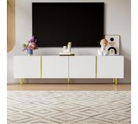 LONELYO Buffet TV Haut de Gamme Blanc Brillant, Design Moderne avec 4 Portes et Espaces de Rangement, Meuble TV Élégant pour Salon