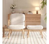 LONELYO Chaise d'allaitement, Chaises de Lecture avec Repose-Pieds, Laine Longue, Assise Douce et Confortable, Chaise à Bascule Blanche (Blanc cassé, 67 * 59)