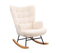 LONELYO Fauteuil à Bascule en Tissu Teddy Beige, Rocking Chair Confortable avec Accoudoirs et Dossier Carré, Fauteuil de Salon Rembourré pour Lecture, Détente, Design Moderne pour Chambre Adulte