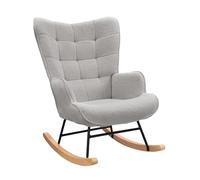 LONELYO Fauteuil à Bascule en Tissu Teddy Gris Clair, Rocking Chair Confortable avec Accoudoirs et Dossier Carré, Fauteuil de Salon Rembourré pour Lecture, Détente, Design Moderne pour Chambre Adulte