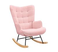 LONELYO Fauteuil à Bascule en Tissu Teddy Rose, Rocking Chair Confortable avec Accoudoirs et Dossier Carré, Fauteuil de Salon Rembourré pour Lecture, Détente, Design Moderne pour Chambre Adulte