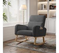 LONELYO Fauteuil à Bascule - Fauteuil d'allaitement en Laine d'agneau Gris Foncé, Accoudoirs Larges et Poches Latérales - Chaise de Repos pour Salon avec Structure en Bois Robuste, 78x69x87cm
