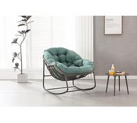 LONELYO Fauteuil à Bascule, Rocking Chair, Chaise Berçante en Rotin avec Coussin Doux - Parfaite pour Le Jardin, la Terrasse ou Le Salon, Fauteuil de Détente pour Extérieur et Intérieur (Vert Clair)