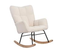 LONELYO Fauteuil à Bascule, Rocking Chair, Fauteuil Allaitement, Chaise à Bascule en Velours pour Chambre à Coucher et Salon, Blanc cassé
