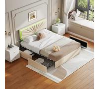 LONELYO Lit 160 x 200 cm avec Sommier, Lit Coffre avec éclairage LED et 4 Tiroirs de Rangement, Sommier à Lattes, pour Adolescents (160x200cm)