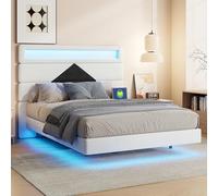 LONELYO Lit 160x200 avec Sommier LED et USB, Coffre de Rangement, Tête de Lit et Lattes - Double Rembourré pour 2 Personnes (160x200cm)