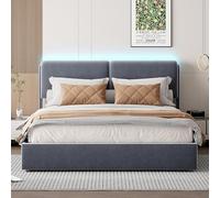 LONELYO Lit 160x200 avec sommier, Lit 2 Personnes, Fonction Rangement, avec éclairage LED, avec tête de lit, Facile à Monter, Style Gris Simple (160×200)