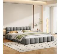 LONELYO lit 160x200 avec Sommier, Lit rembourré 160 x 200 cm, Cadre de Lit Double 160 x 200, avec Sommier à Lattes,Lin matériel (Gris, 160x200cm)