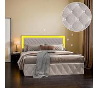 LONELYO Lit 160x200cm avec LED Tête de Lit Relevable, 2 Personnes, Capitonné avec Grand Rangement, Lit 2 Personnes pour Adultes et Adolescents, Velours (Beige, 160x200cm)