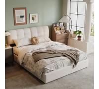 LONELYO Lit Coffre 160x200 avec LED RGB 7 Couleurs & Système Hydraulique - Velours Beige Clair Capitonné, Rangement Spacieux & Sommier à Lattes - Design Moderne