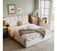 LONELYO lit Coffre 160x200 cm avec Sommier, Lit 2 Personnes, lit Double Capitonné avec éclairage LED et tête de lit, sommier 160x200, Flanelle, Beige