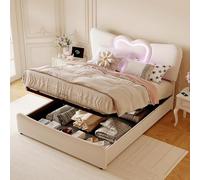 LONELYO Lit pour Enfants 160 x 200 cm,lit Princesse avec tête de lit LED réglable et sommier à Lattes, lit Fille, Design Forme Amour pour Enfants et Adolescents, Velours, Beige