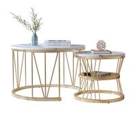 LONELYO Table Basse Ronde, Ensemble Deux pièces, Ronde, Table gigogne, Gain de Place, Moderne et Simple, Tables Salon (Or)
