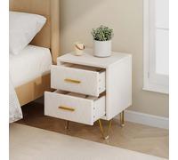 LONELYO Tables de Chevet, Table de Chevet étroite, Deux tiroirs, Armoire en métal, Simili Cuir Beige