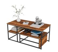 LONELYO Tables gigognes de Salon, Table Basse Pas Cher, 3 Tables Basses, Finition Grain de Bois, Rangement Ouvert, Design Anti-Collision, Table Basse carrée, Brun (Grain de Bois Noir)