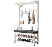 LONEU Métal Porte-Manteau avec Banc, Étagère Portemanteau 7-11 Crochets Banc à Chaussures avec Porte-Manteaux Meuble D’Entrée, pour Chambre à Coucher Couloir Salon(Color:White Gray,Size:80CM)