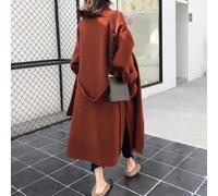 Long au-dessus du genou pour femme Manteau en cachemire double face en laine avec ceinture et col à revers pour un usage quotidien et bureau (XL rouge)