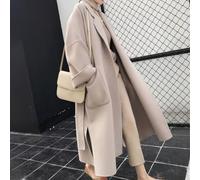 Long au-dessus du genou pour femme Manteau en cachemire double face en laine avec ceinture et col à revers pour un usage quotidien et bureau (L Beige)
