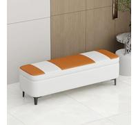 Long banc de rangement moderne avec rembourrage et coussin en coton et lin - Pour le salon - Blanc - 80 cm