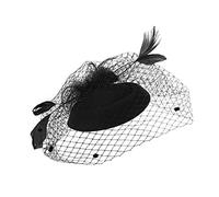 Long Bleu Et Blanc Fascinators pour femmes thé chapeau plumes pince à cheveux pour mariage et église Nœud Bois Rouge (Black, One Size)
