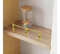 Long Cabinet Metal Guardrail Bar with 3 Posts, Anti-Fall Gold Railing for Shelves/Closet, Decorative Gallery Rail, Prevent Falling Barrier Rod(Brass-Style a,32in/81cm)