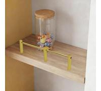 Long Cabinet Metal Guardrail Bar with 3 Posts, Anti-Fall Gold Railing for Shelves/Closet, Decorative Gallery Rail, Prevent Falling Barrier Rod(Brass-Style B,32in/81cm)