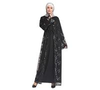 Long caftan islamique Abaya Femme Cardigan avec paillettes Ornements Élégant Lâche Cardigan arabe pour femmes musulmanes, Noir , XXL