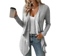 Long Cardigan Femme Gilet Long Femmes Grande Taille Oversize Manteau Gilets Ladies Cardigans Women Veste Gilet Fin Casual Beau Cardigan Femmes Uni Gilets Long Manche Femme Gris XL