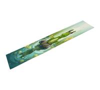 Long chemin de table moderne en lin imprimé grenouille dans un étang pour table, dîners de famille, fêtes, événements de mariage (33 x 183 cm)