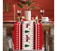 Long Chemin De Table Noel Rouge, avec Élan Élégant et Flocon De Neige Imprimé, 33 x 183 CM, pour Deco De Table Noel, De Salle à Manger, De Maison