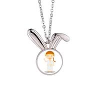 Long collier avec pendentif lapin de dessin animé Grèce robe blanche